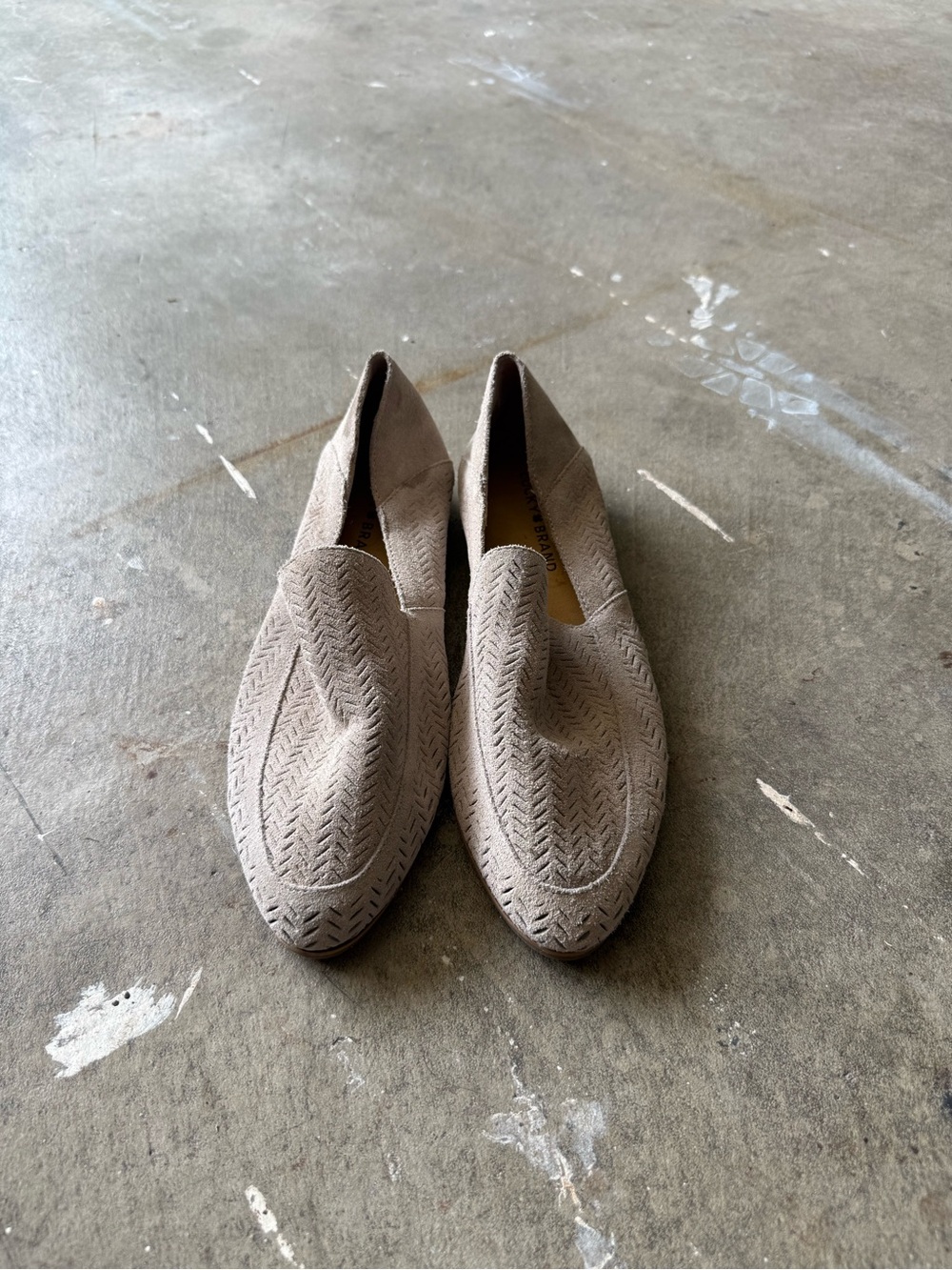 Lucky Brand Taupe Suede Slip-On Loafers with Herringbone Detail